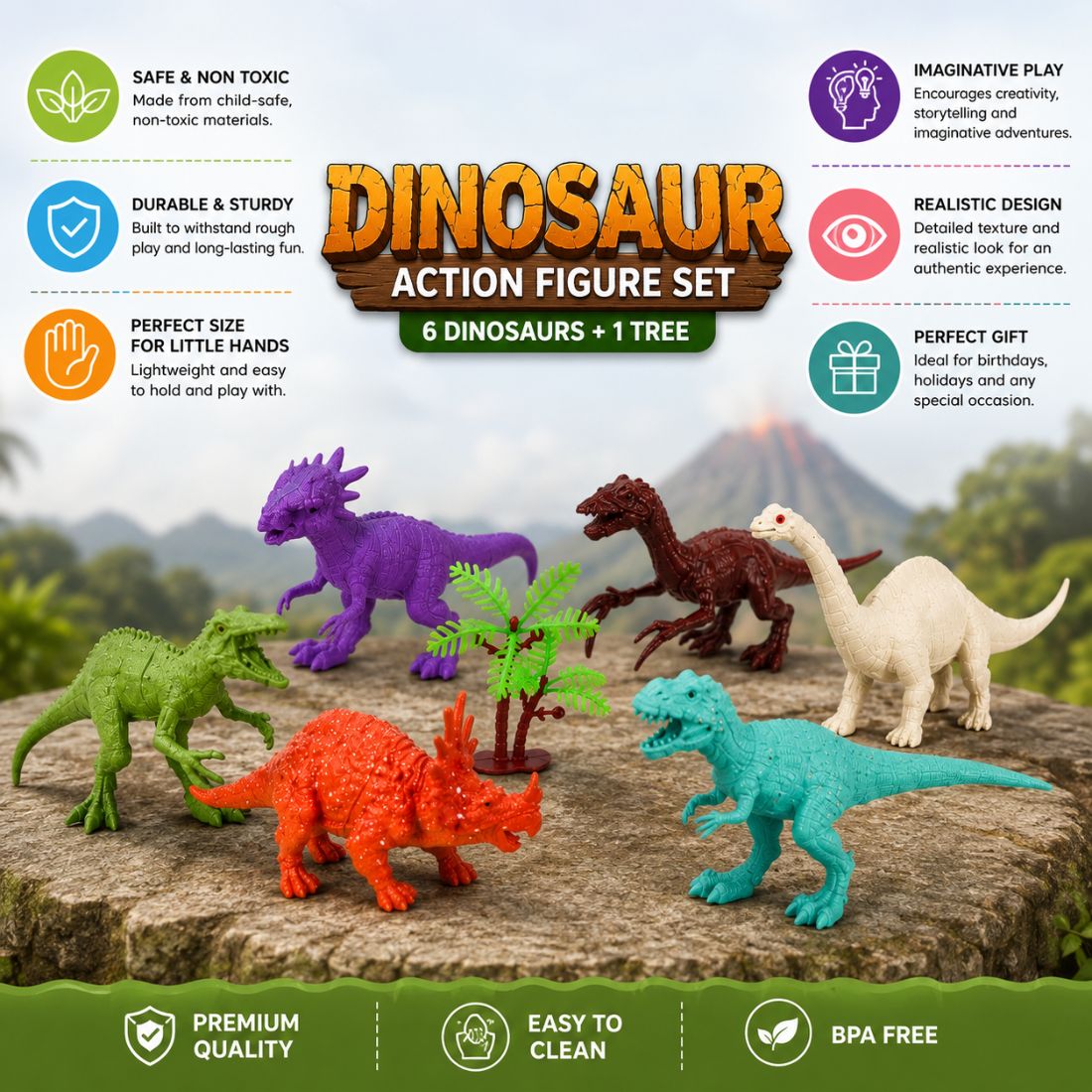 6 Pcs Dinosaur Figure Set | Realistic Dinosaur Toys for Kids (Multicolor)