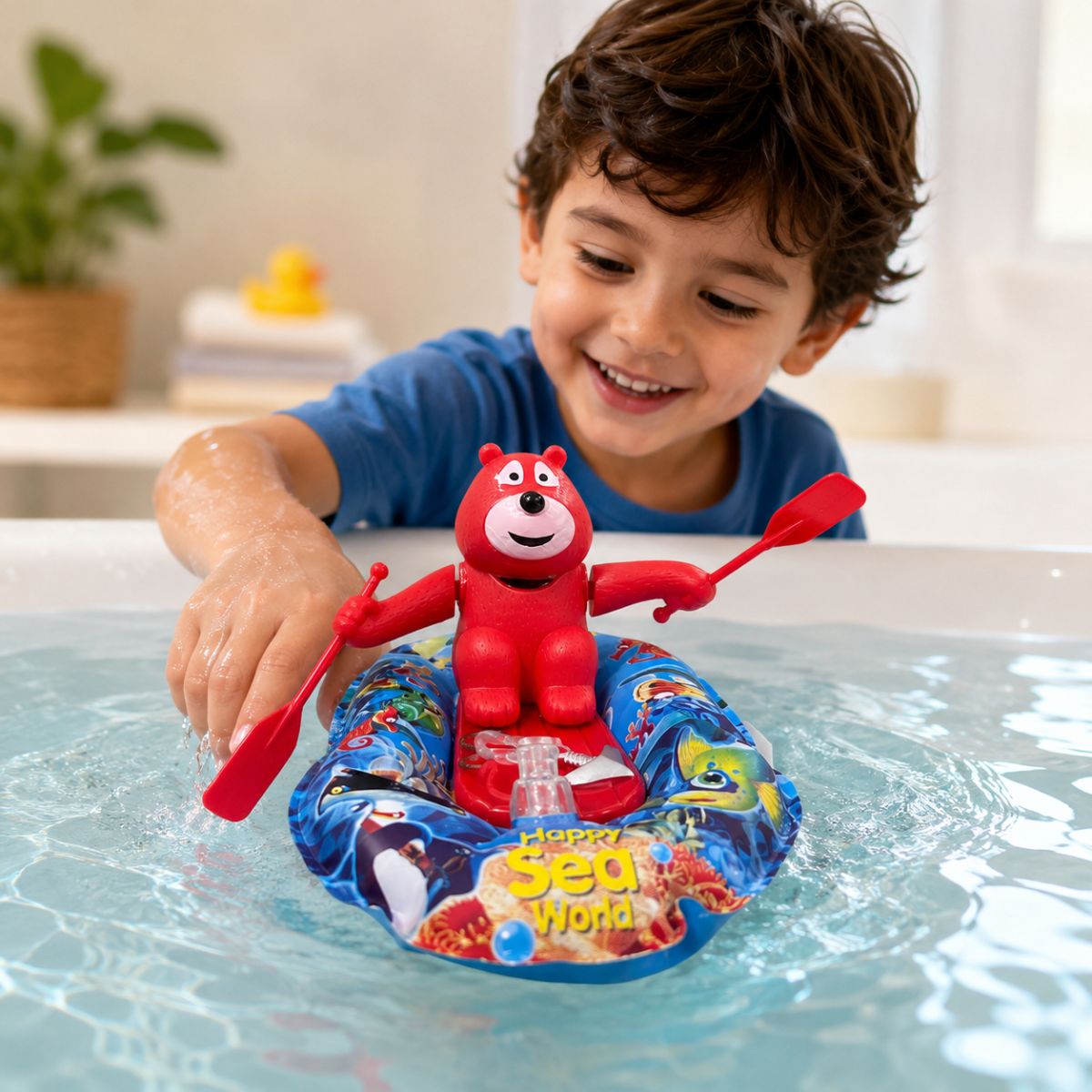 Wind Up Bear Rowing Boat Toy for Kids | Floating Bath & Pool Water Toy