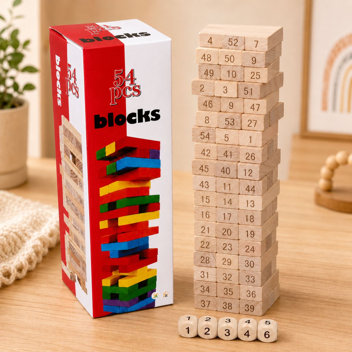 Wooden Stacking Blocks Toy | 54 Pieces for Kids