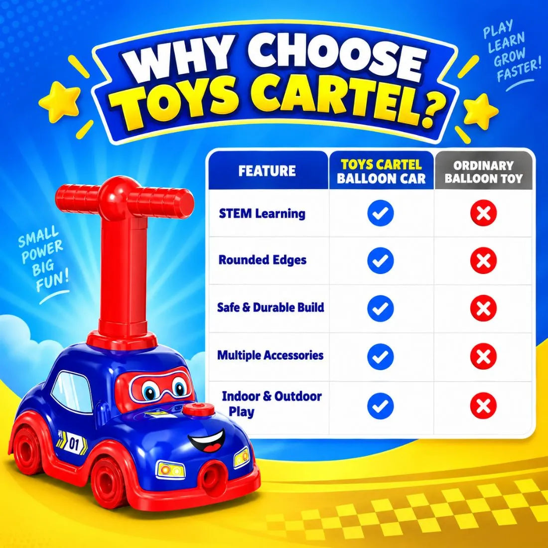 Balloon Car Launcher with Pump & 3-in-1 Vehicle Set (Red & Blue)