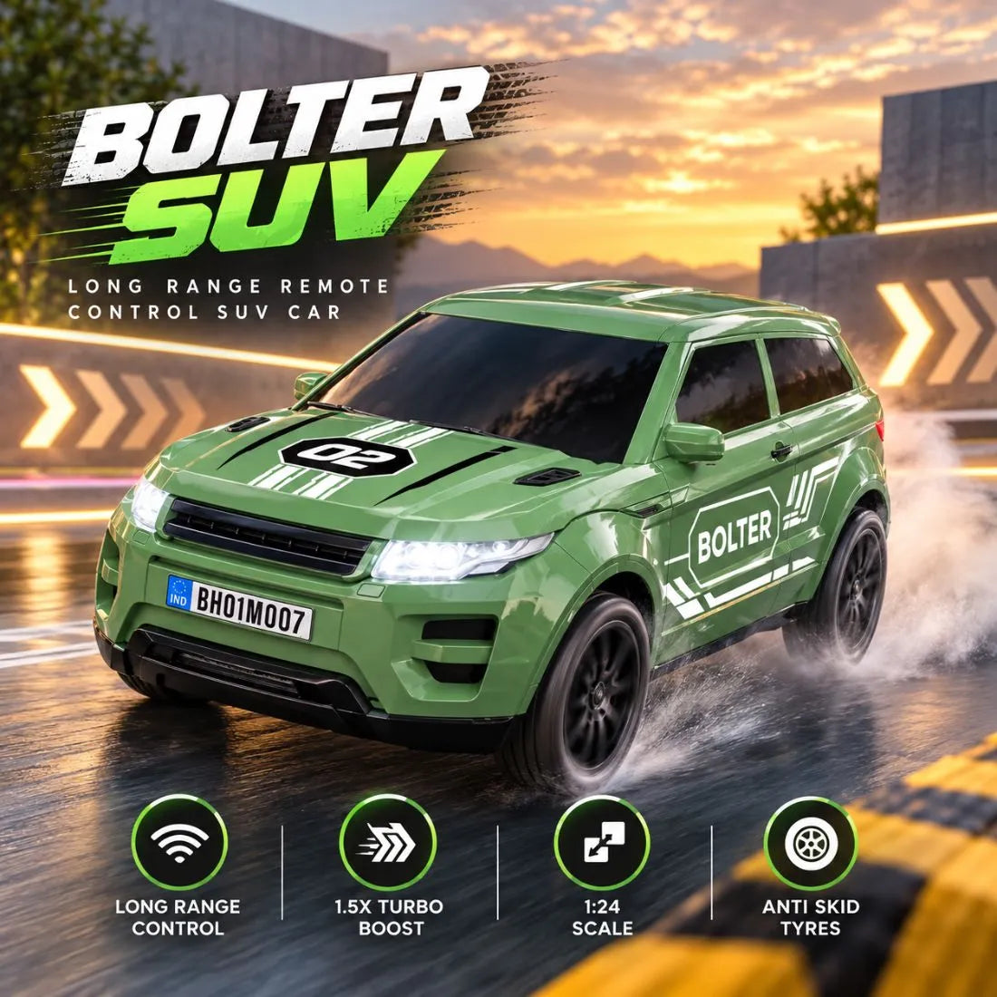 Bolter SUV Remote Control Car for Kids | 1:24 Scale, 1.5X Turbo Boost, LED Lights & USB-C Rechargeable