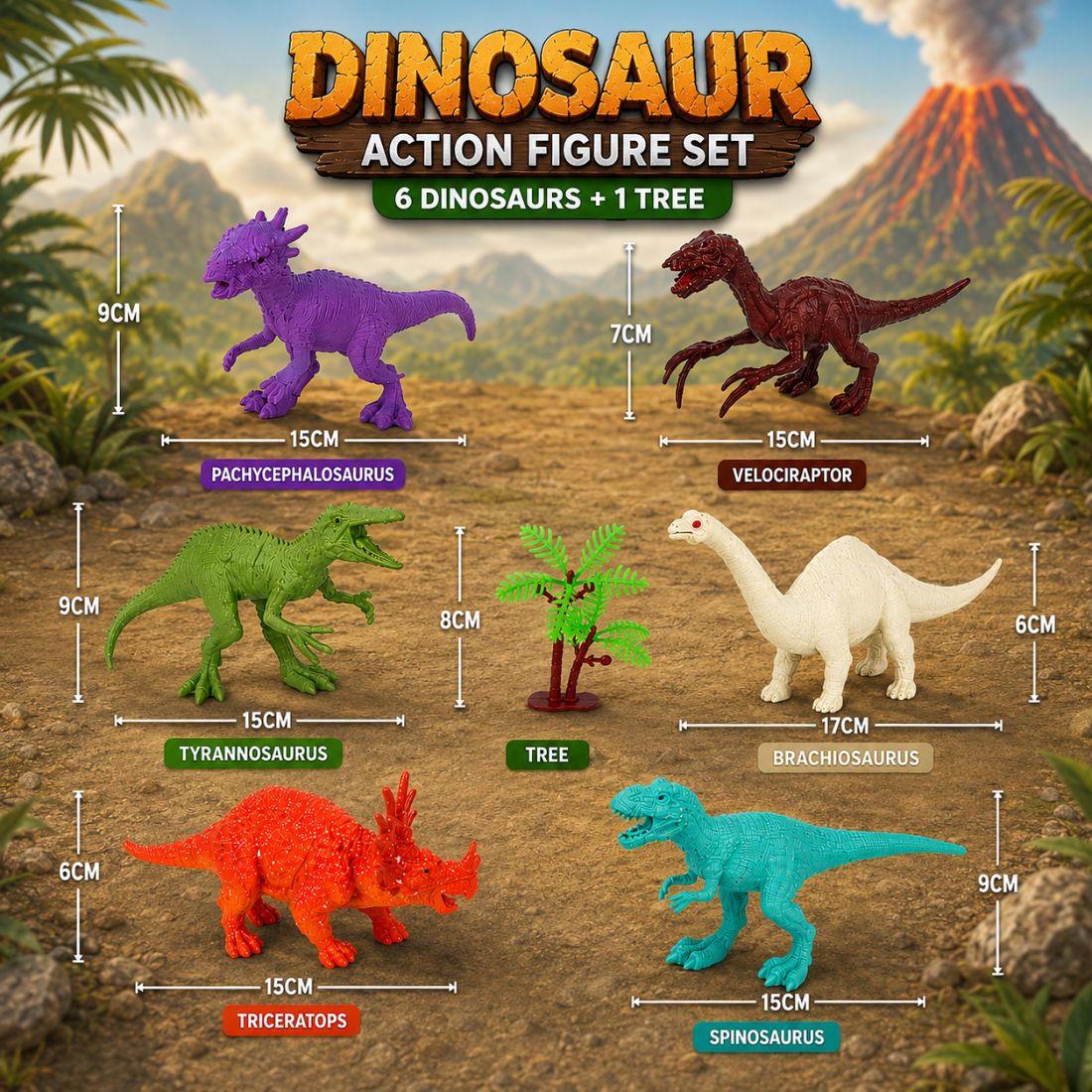 6 Pcs Dinosaur Figure Set | Realistic Dinosaur Toys for Kids (Multicolor)