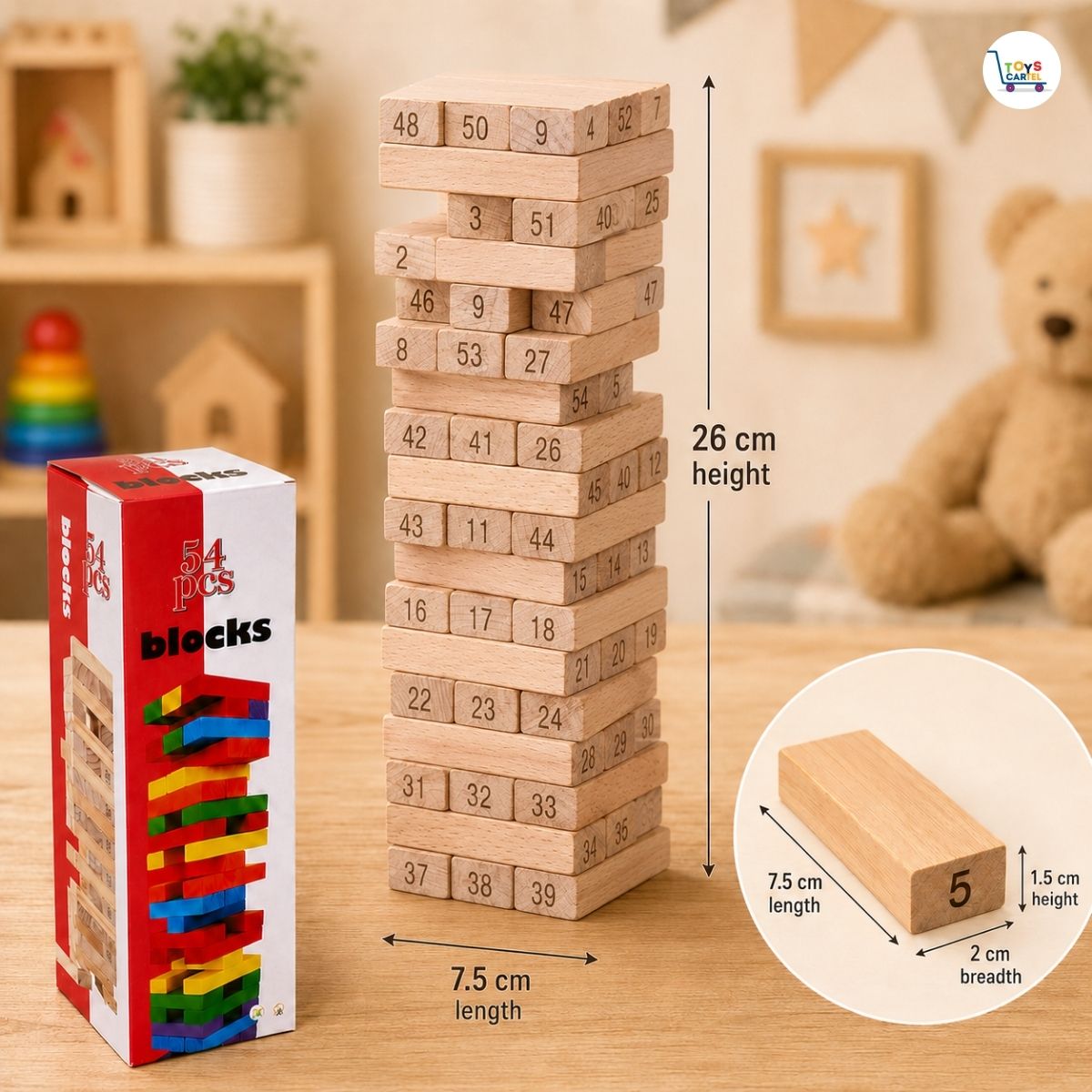 Wooden Stacking Blocks Toy | 54 Pieces for Kids