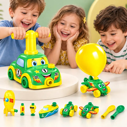 Balloon Car Launcher Playset – Air-Powered Racing Toy with Pump, 3-in-1 Vehicle Set for Kids, No Batteries Required