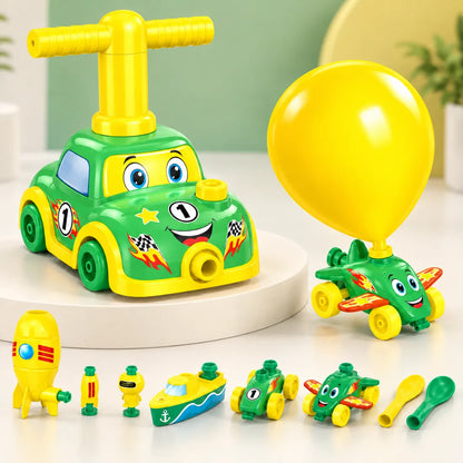 Balloon Car Launcher Playset – Air-Powered Racing Toy with Pump, 3-in-1 Vehicle Set for Kids, No Batteries Required
