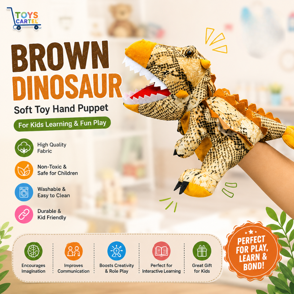Brown Dinosaur Hand Puppet Toy for Kids | Soft Learning Puppet