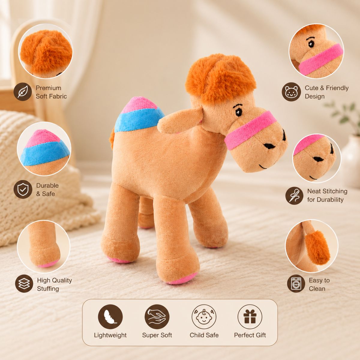 Standing Camel Plush Soft Toy for Kids | Cute Stuffed Animal