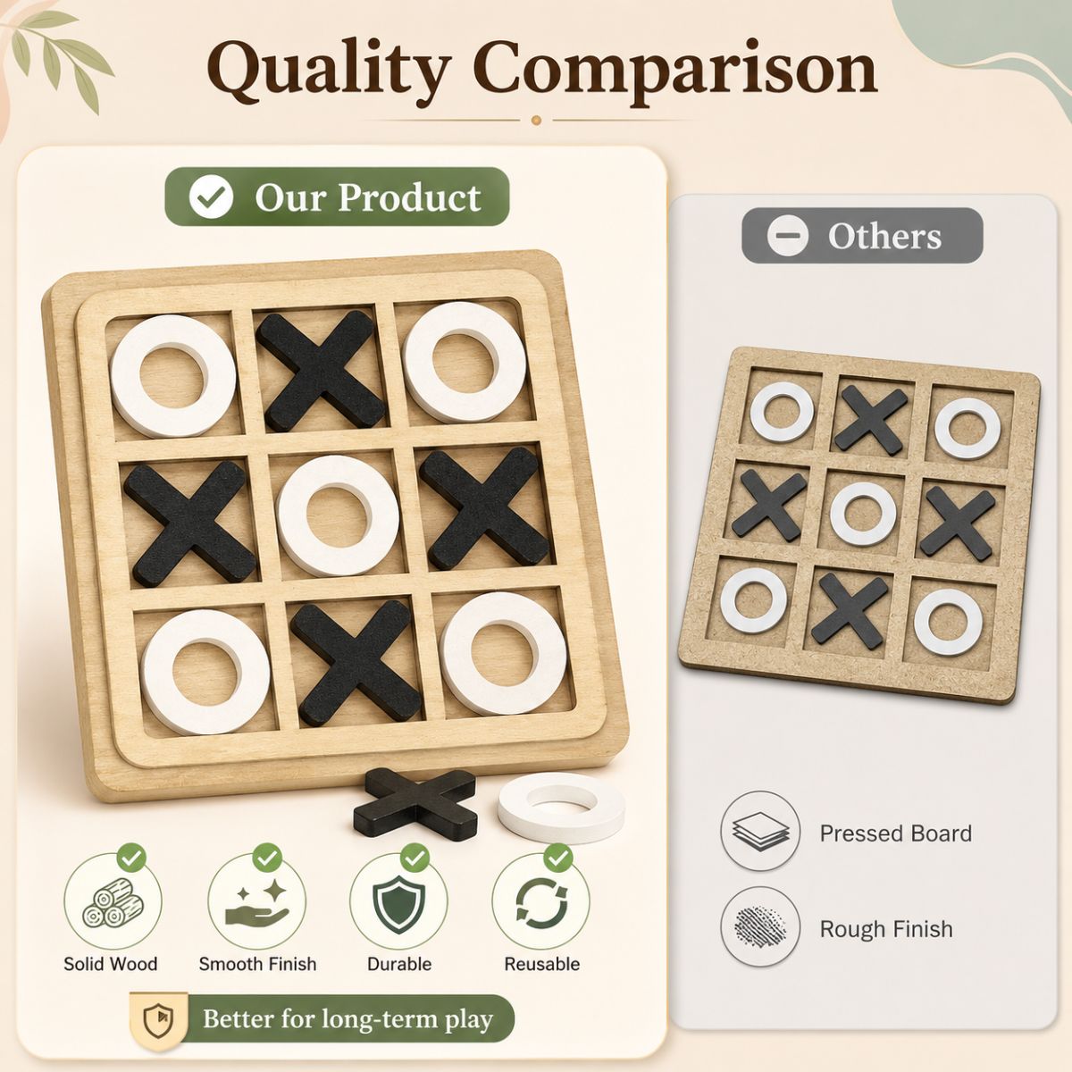 Wooden Tic Tac Toe & IQ Puzzle Toys for Kids Fun Learn