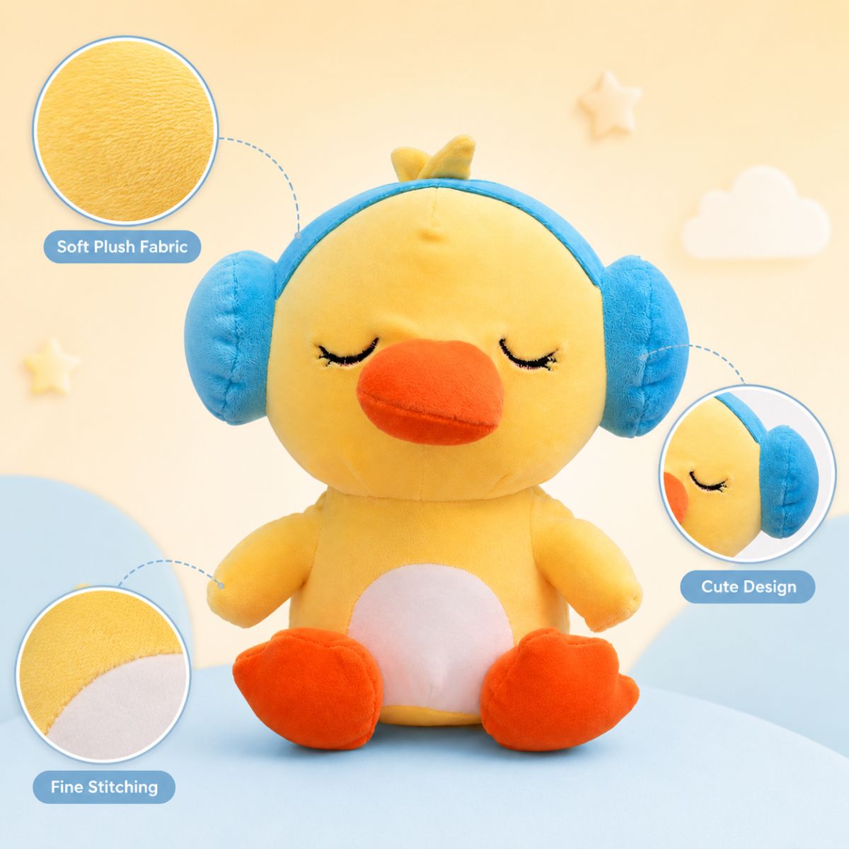 Duck Soft Toy with Blue Ear Muff | Cute Stuffed Toy for Kids