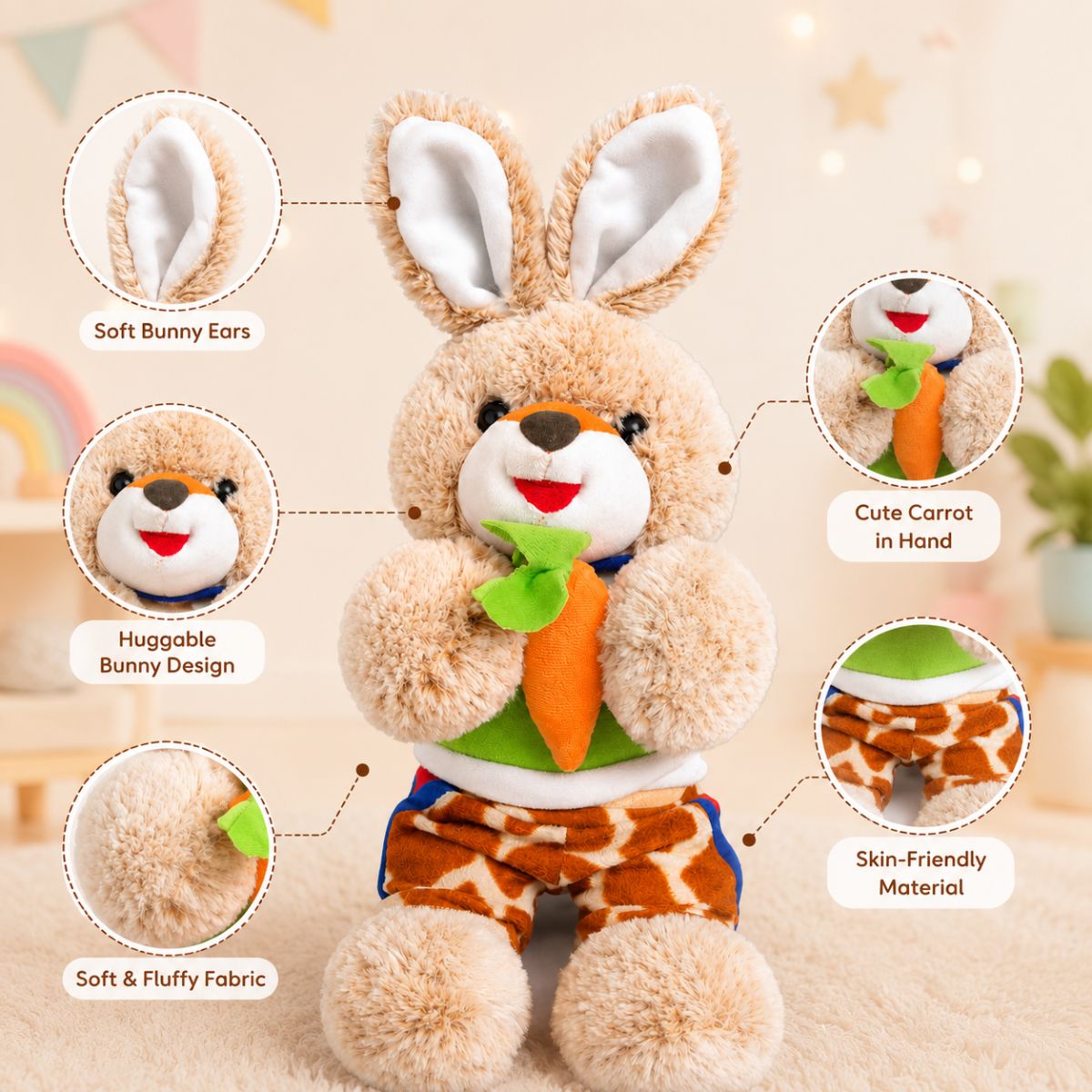 Adorable Rabbit Stuffed Toy with Carrot | Plush Toy for Children