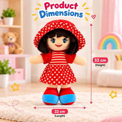 Cute Girl Plush Doll Soft Toy for Kids | Cuddly Doll Gift (Red)