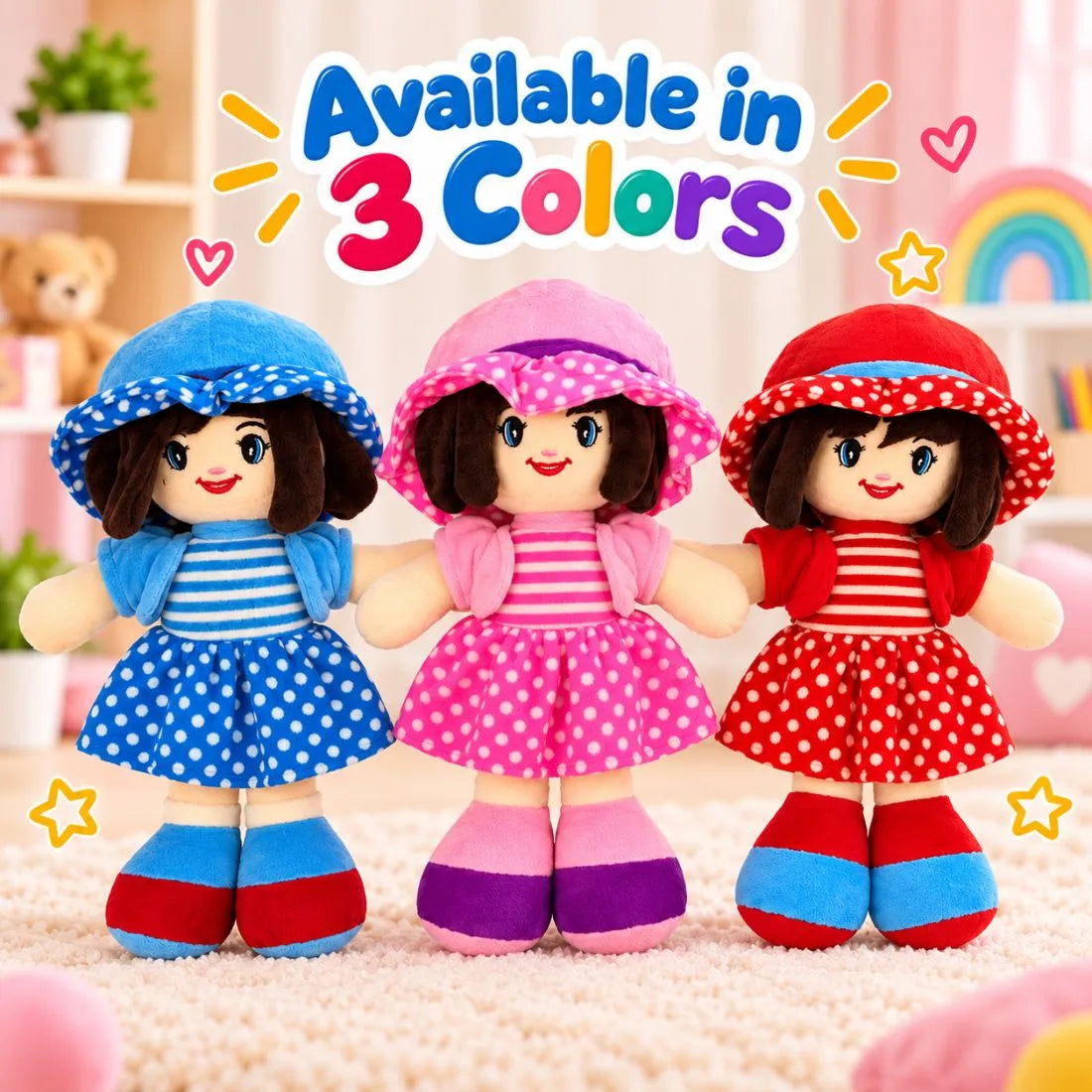 Cute Girl Plush Doll Soft Toy for Kids | Cuddly Doll Gift (Red)