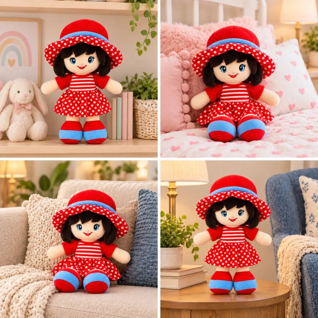 Cute Girl Plush Doll Soft Toy for Kids | Cuddly Doll Gift (Red)
