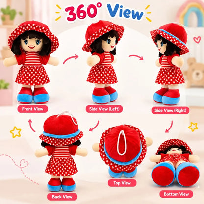 Cute Girl Plush Doll Soft Toy for Kids | Cuddly Doll Gift (Red)