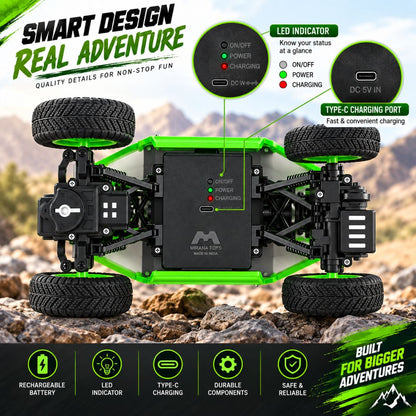 Duster 2WD RC Monster Truck for Kids | Rechargeable Off-Road Remote Control Car with Smoke Effect (Green)