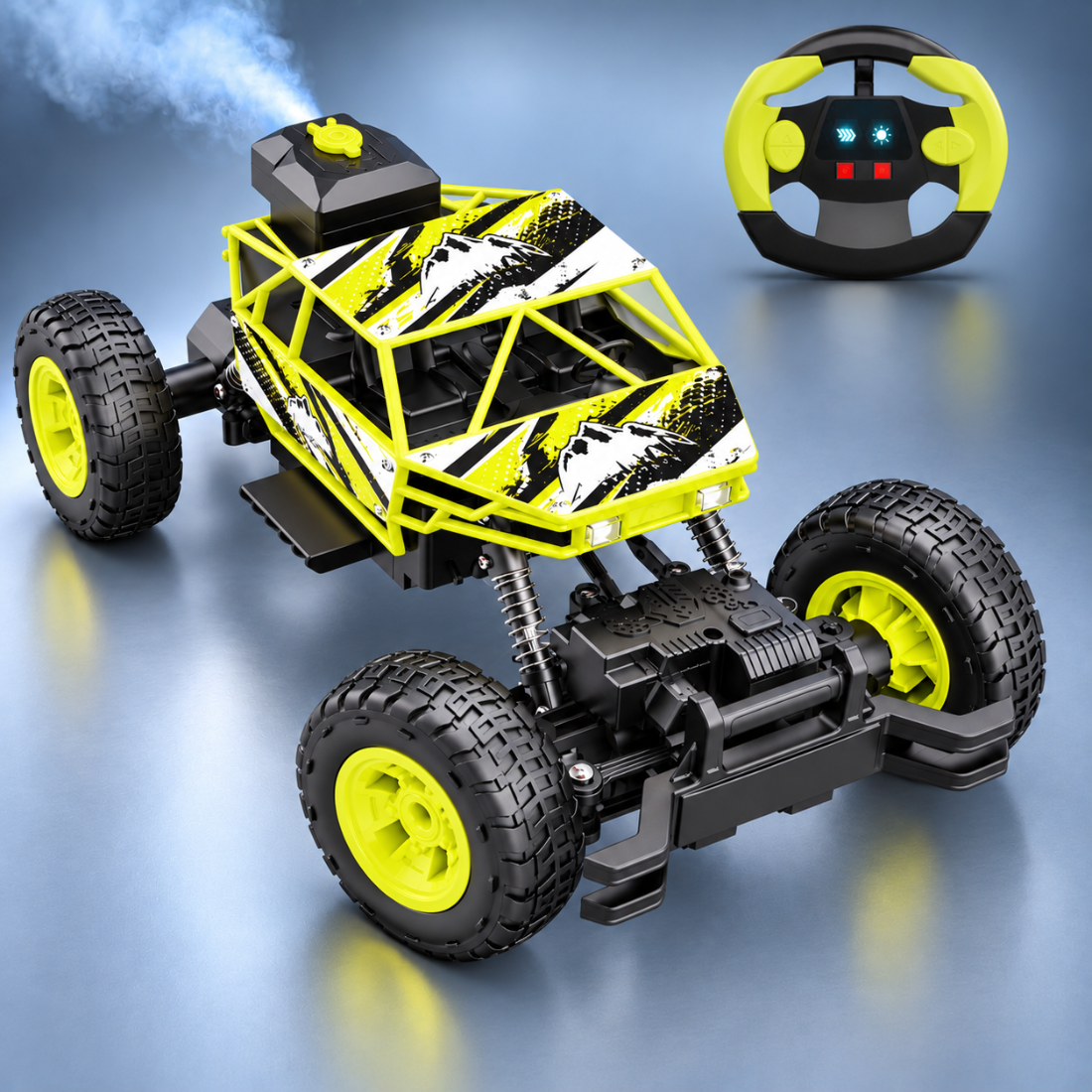 Duster 4WD RC Monster Truck for Kids | Rechargeable Off-Road Remote Control Car with Smoke Effect (Yellow)