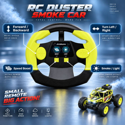 Duster 4WD RC Monster Truck for Kids | Rechargeable Off-Road Remote Control Car with Smoke Effect (Yellow)