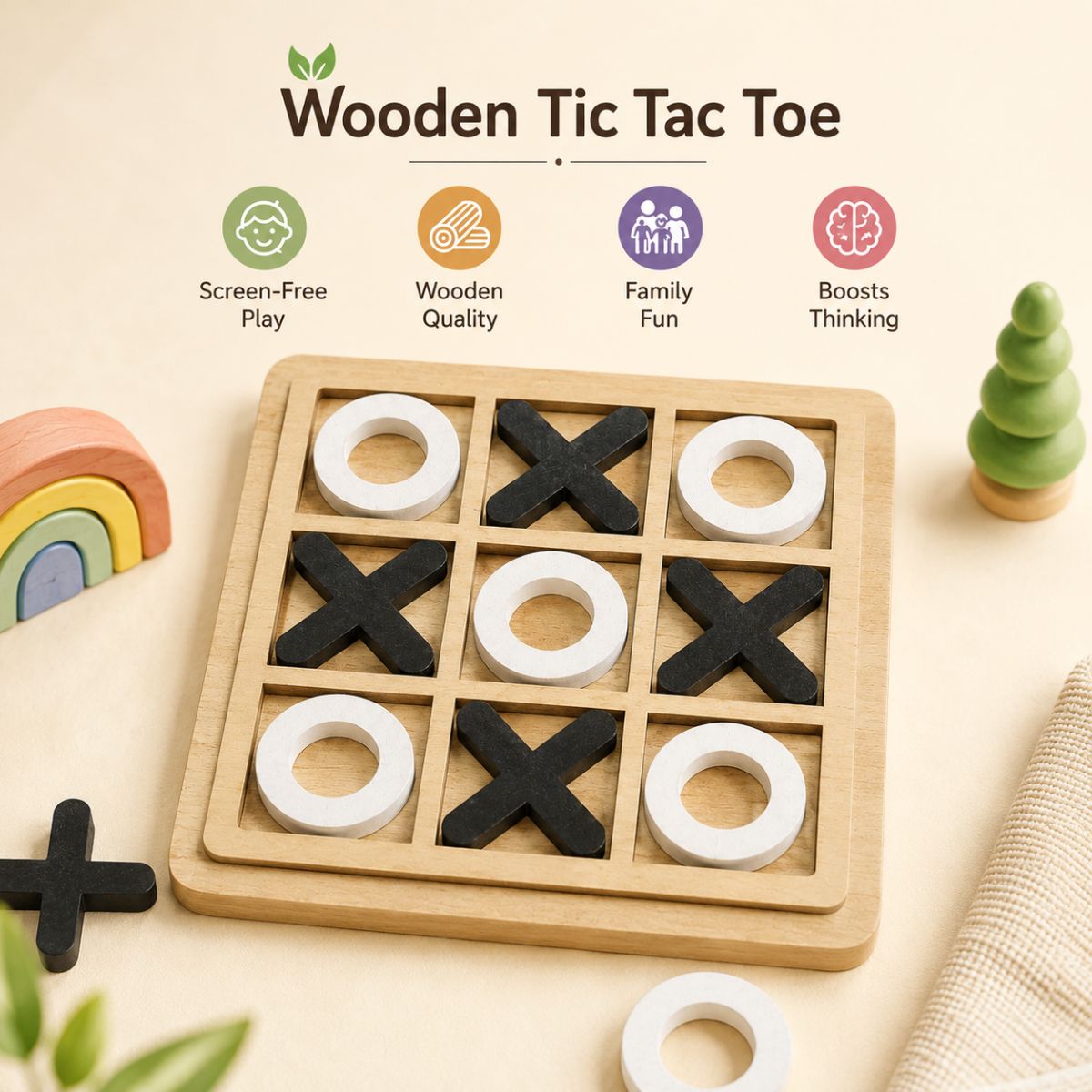 Wooden Tic Tac Toe & IQ Puzzle Toys for Kids Fun Learn