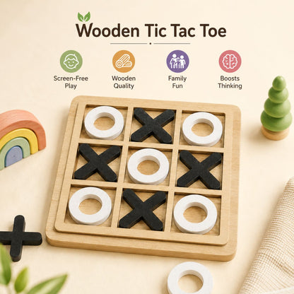 Wooden Tic Tac Toe & IQ Puzzle Toys for Kids Fun Learn