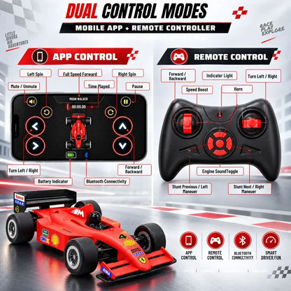 RC F1 Formula Racing Car for Kids with App & Remote Control, Bluetooth Speaker & Nitro Boost (Red)