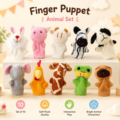 Finger Puppet Toys for Kids (Pack of 10) | 10 Animal Puppet Set