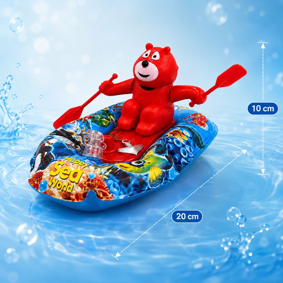 Wind Up Bear Rowing Boat Toy for Kids | Floating Bath & Pool Water Toy