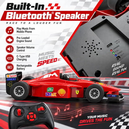 RC F1 Formula Racing Car for Kids with App & Remote Control, Bluetooth Speaker & Nitro Boost (Red)