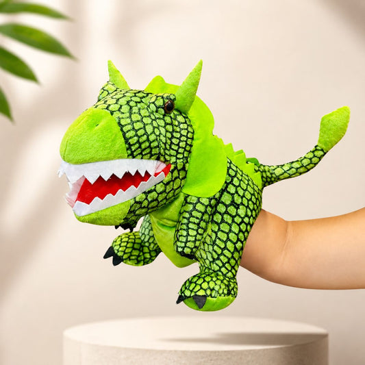 Toys Cartel Green Dinosaur Soft Toy Hand Puppet for Kids Learning & Roleplay