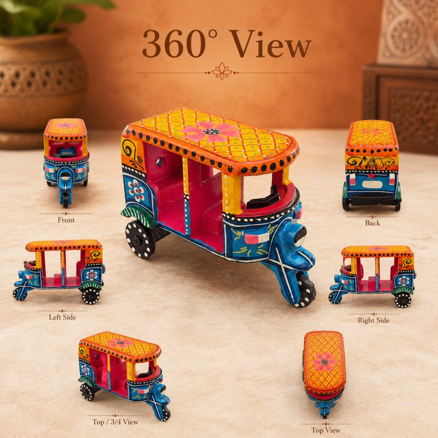 Handmade Wooden Auto Rickshaw Toy for Kids | Traditional Toy