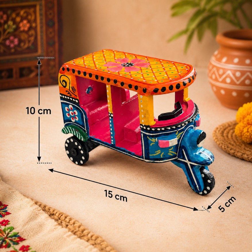 Handmade Wooden Auto Rickshaw Toy for Kids | Traditional Toy