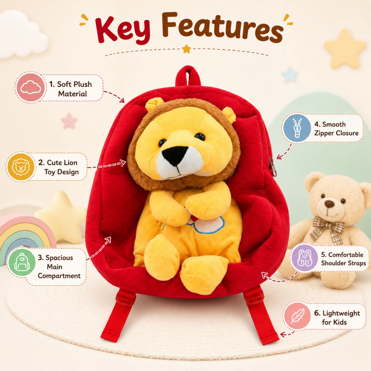 Toys Cartel Cute Lion Child School Bag for Kids | Toddler Backpack
