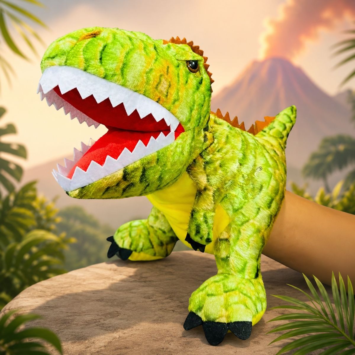 Light Green Dinosaur Hand Puppet | Educational Soft Toy for Kids
