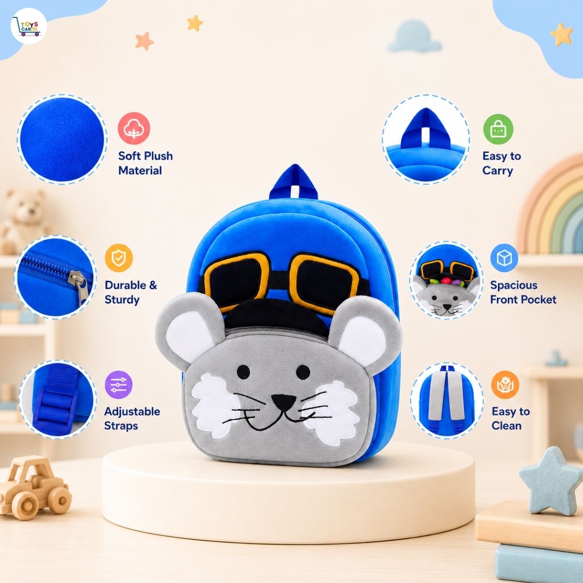 Cute Mouse Blue Backpack for Kids | School Bag