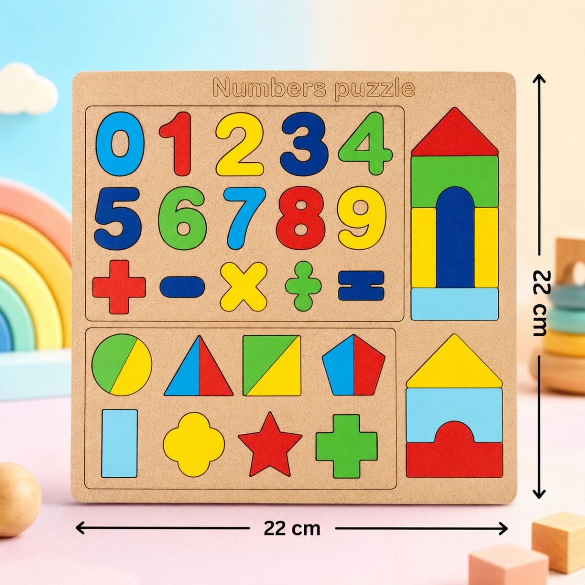 Wooden Numbers & Shapes Puzzle Board for Kids