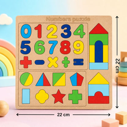 Wooden Numbers & Shapes Puzzle Board for Kids