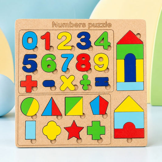 Wooden Numbers & Shapes Puzzle Board for Kids