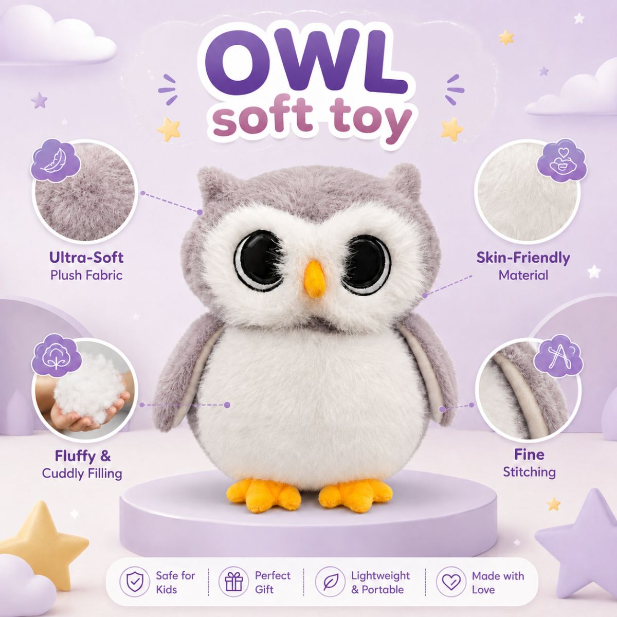 Toys Cartel Owl Soft Toy | Cute Plush Toy For Children