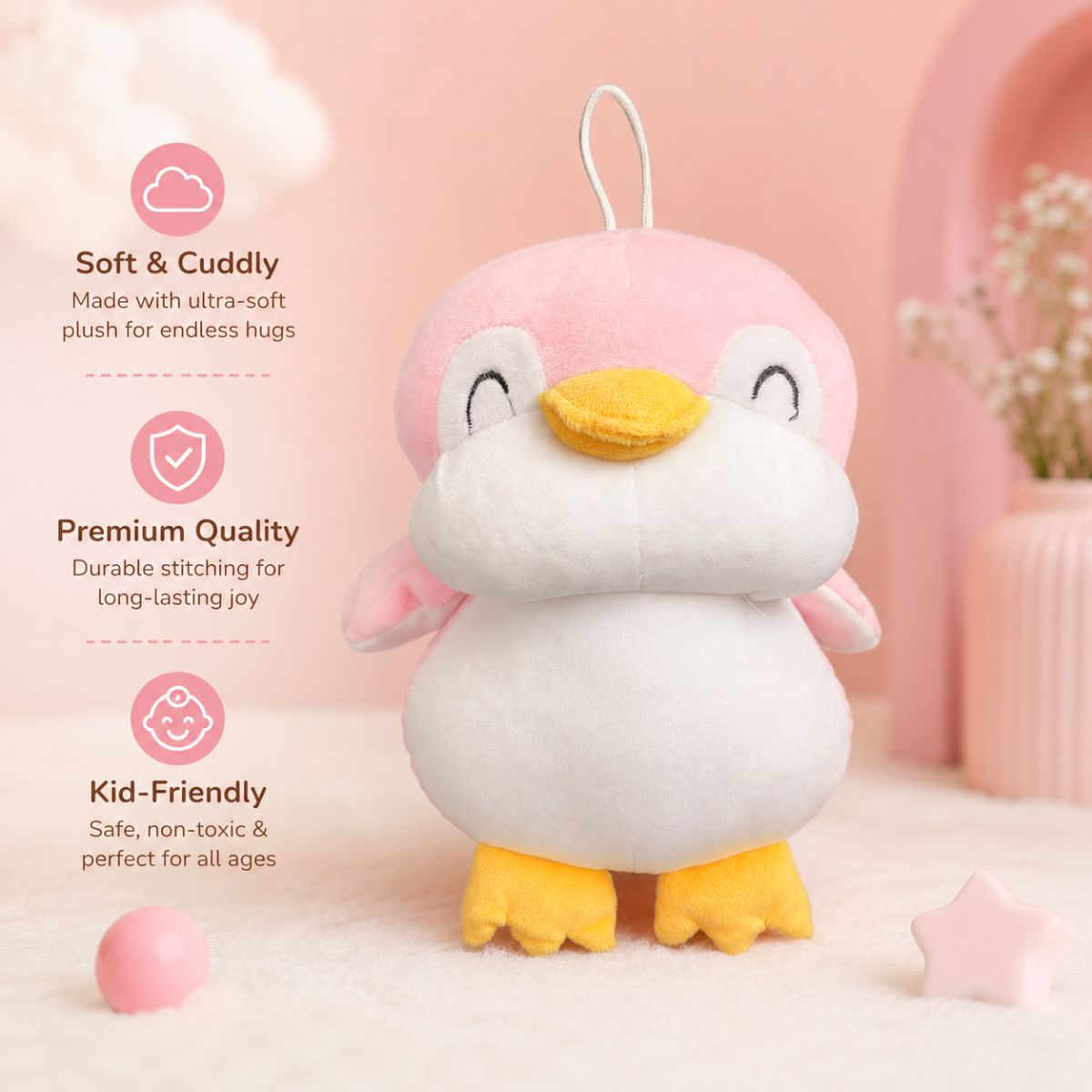 Pink Penguin Soft Toy Plush | Stuffed Animal for Kids & Babies