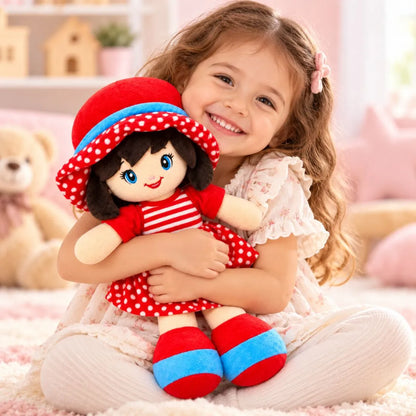 Cute Girl Plush Doll Soft Toy for Kids | Cuddly Doll Gift (Red)