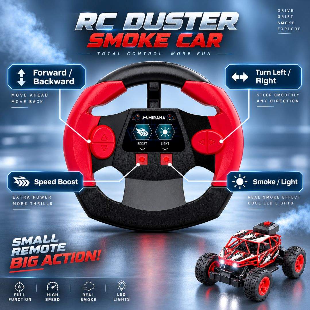 Duster 4WD RC Monster Truck for Kids | Rechargeable Off-Road Remote Control Car with Smoke Effect