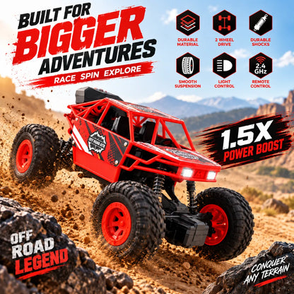 Duster 2WD RC Monster Truck for Kids | Rechargeable Off-Road Remote Control Car with Smoke Effect (Red)