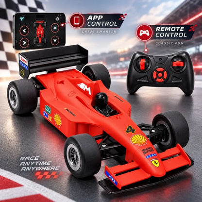 RC F1 Formula Racing Car for Kids with App & Remote Control, Bluetooth Speaker & Nitro Boost (Red)