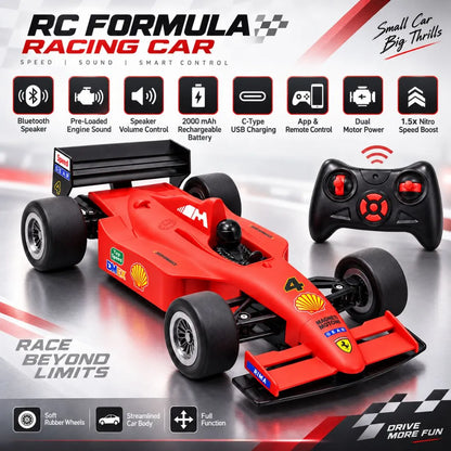 RC F1 Formula Racing Car for Kids with App & Remote Control, Bluetooth Speaker & Nitro Boost (Red)