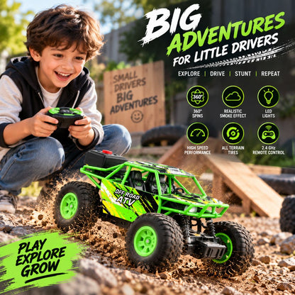Duster 2WD RC Monster Truck for Kids | Rechargeable Off-Road Remote Control Car with Smoke Effect (Green)