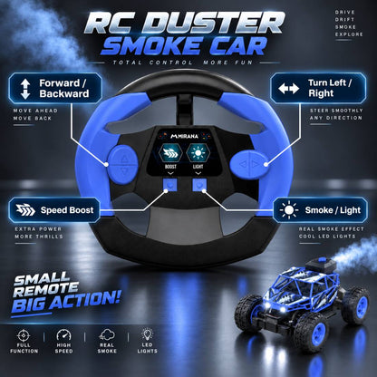 Duster 4WD RC Monster Truck for Kids | Rechargeable Off-Road Remote Control Car with Smoke Effect (Blue)