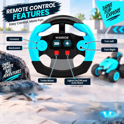 Warrior 360° RC Stunt Car for Kids | 7 Stunt Modes, LED Lights & Speed Boost (Sky Blue)
