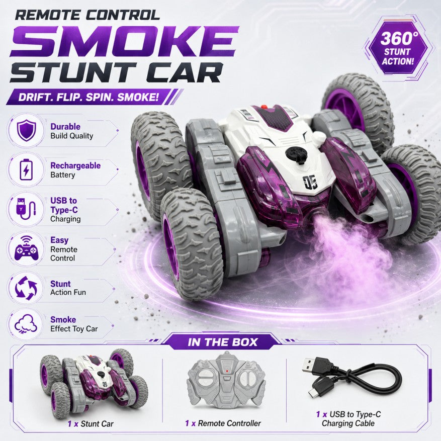 RC Smoke Stunt Car for Kids | 360° Spinning Car with Lights