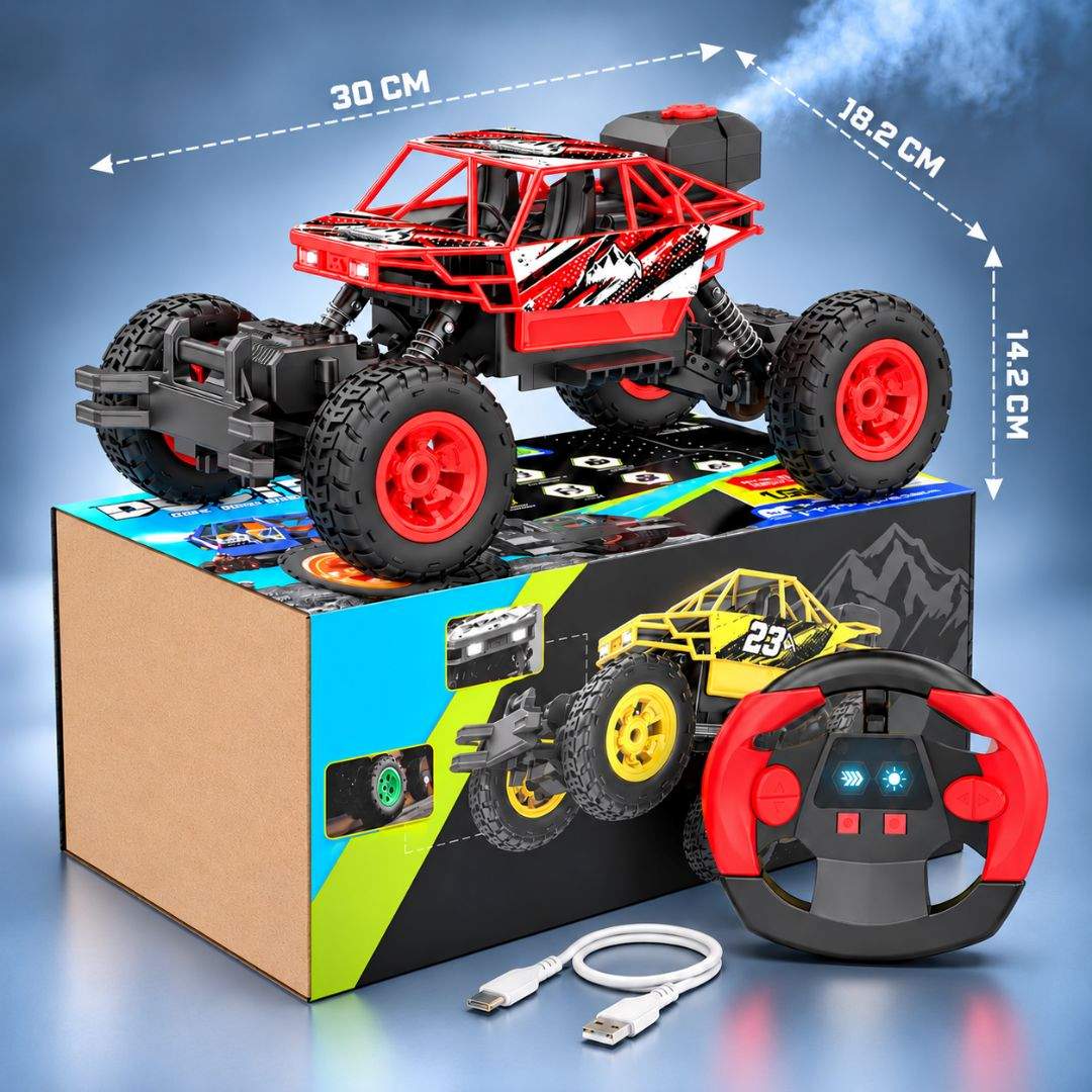 Duster 4WD RC Monster Truck for Kids | Rechargeable Off-Road Remote Control Car with Smoke Effect