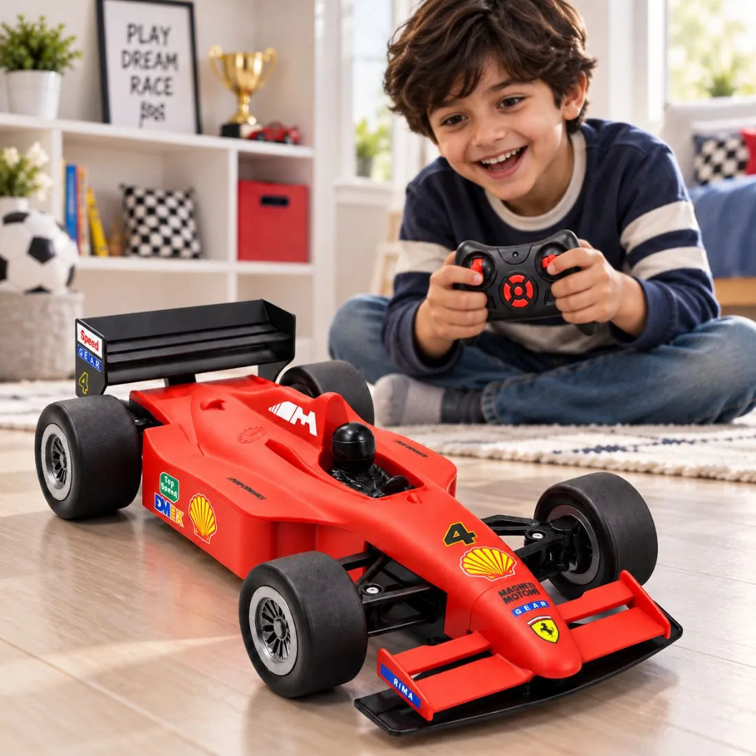 RC F1 Formula Racing Car for Kids with App & Remote Control, Bluetooth Speaker & Nitro Boost (Red)