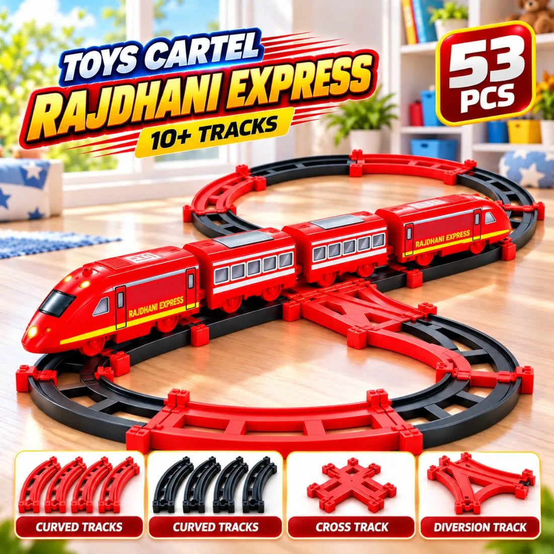 Rajdhani Express Toy Train Set with Tracks for Kids | 53 Pcs